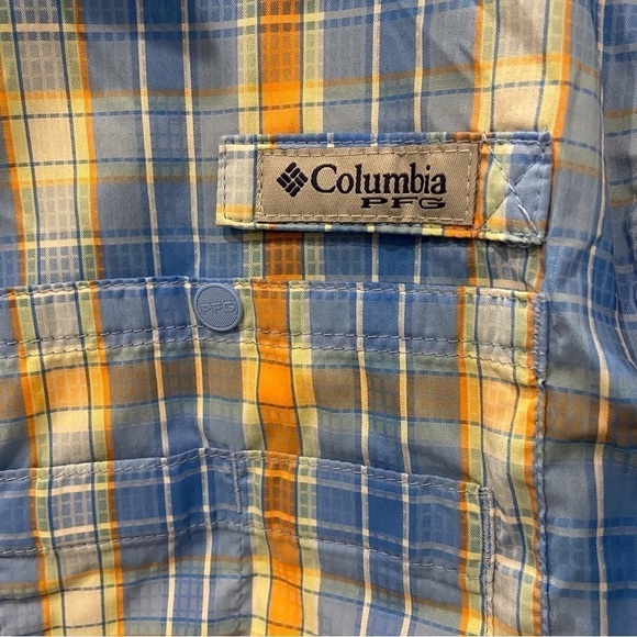 Columbia PFG Button Up Fishing Shirt Mens Large Plaid Vented Roll Tab Sleeves - Picture 10 of 12